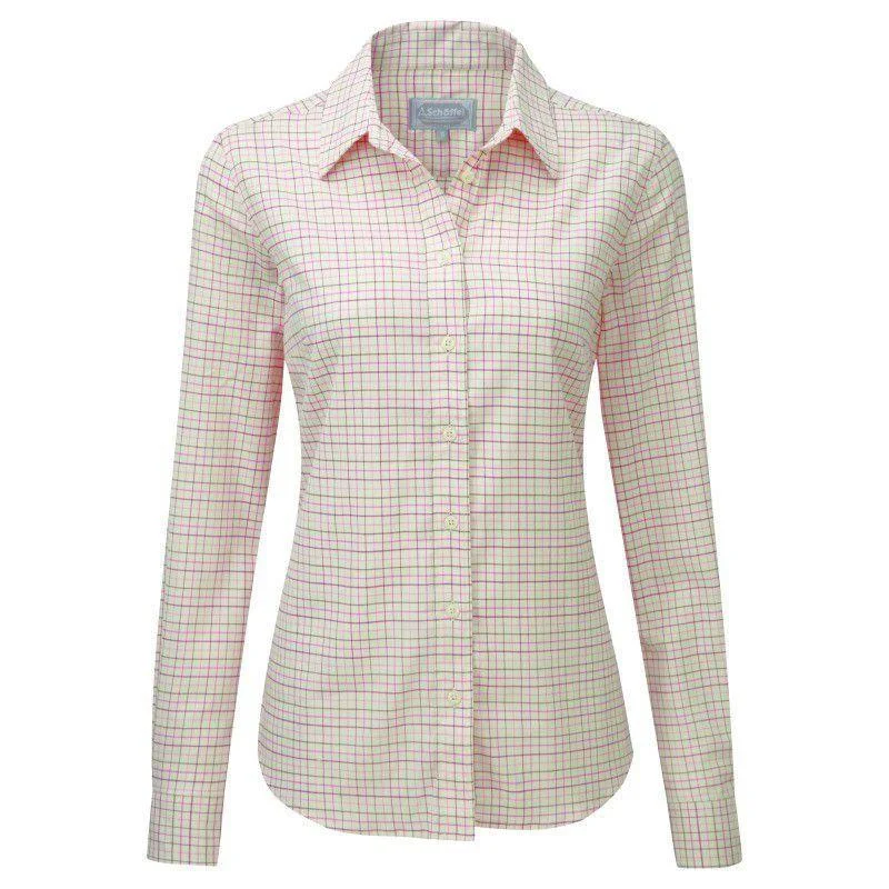Schoffel Ladies Tattersall Shirt - Rose Cozy Loose Fit Short Sleeve