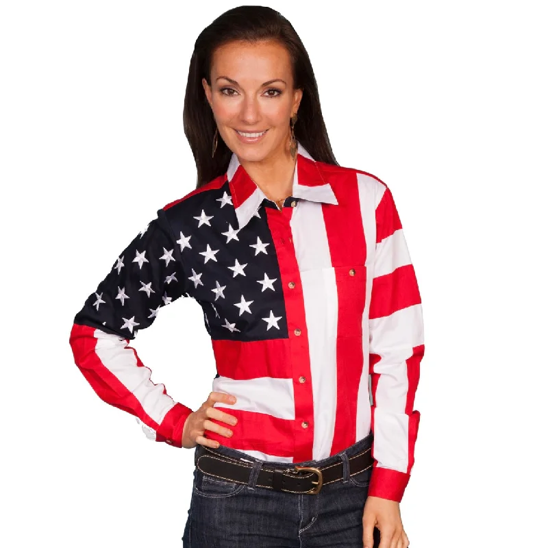 Scully Womens Long Sleeve Patriot Western Shirt Bold Stars And Stripes Fashionable Tied Short Sleeve Scully Womens Long Sleeve Patriot Western Shirt Bold Stars And Stripes Fashionable Tied Short Sleeve