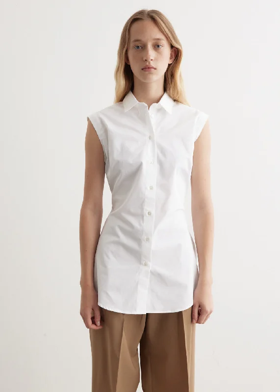 Shaped Poplin Sleeveless Shirt Classic Solid Short Shirt