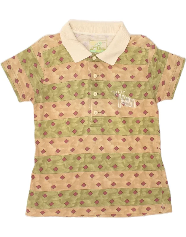 SISLEY Womens Polo Shirt UK 12 Medium Beige Striped Cotton Classic Button-Up Short Tee SISLEY Womens Polo Shirt UK 12 Medium Beige Striped Cotton Classic Button-Up Short Tee