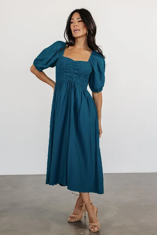 Stefania Midi Dress | Mediterranean Blue Trendy Flared Sleeve Midi Dress