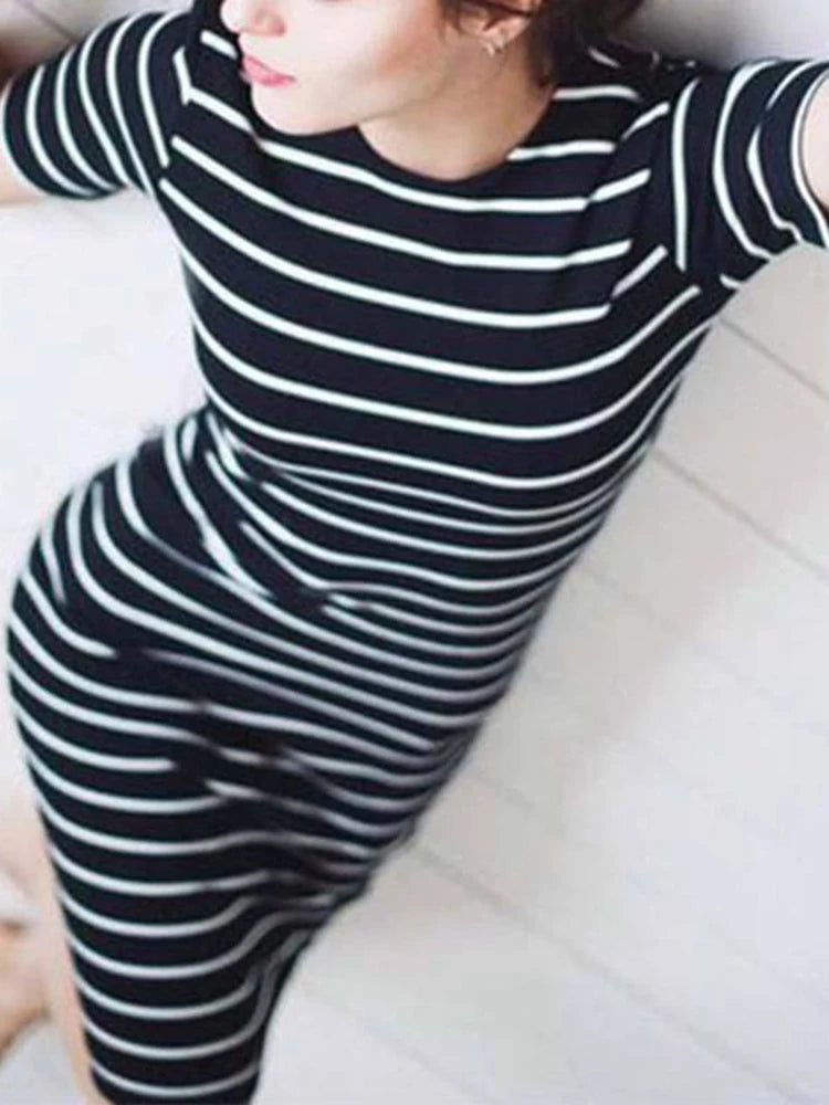 Summer Fashion Stripe Long Maxi BOHO Loose Midi Dresses Stylish Animal Print Midi Dress