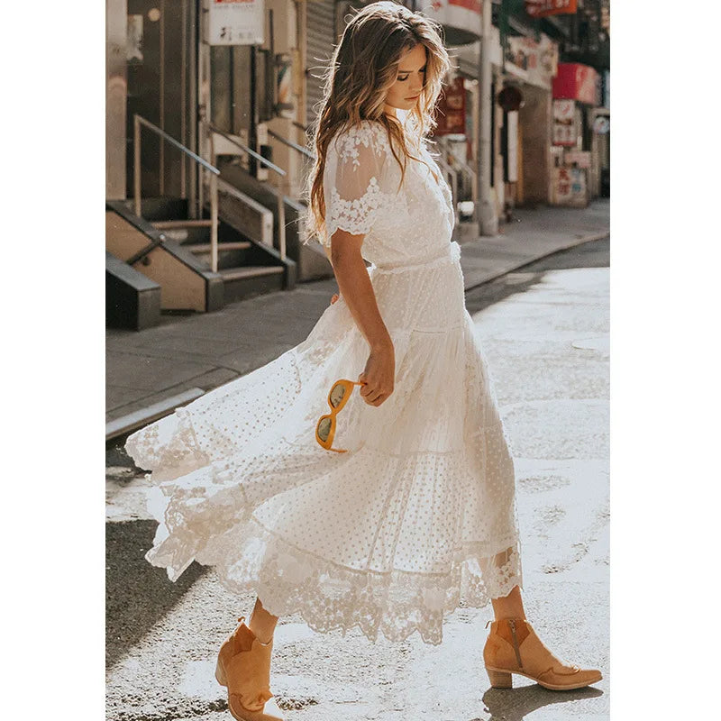 Summer White Elegant Casual Streetwear Midi Dresses Fashionable Pleated Midi Dress