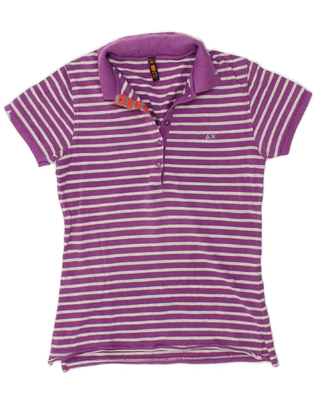 SUN68 Womens Polo Shirt UK 12 Medium Purple Striped Cotton Trendy Sleeveless Short Shirt SUN68 Womens Polo Shirt UK 12 Medium Purple Striped Cotton Trendy Sleeveless Short Shirt