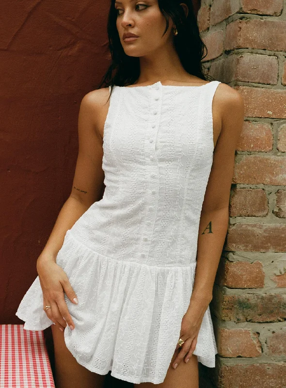 Sweeter Places Embroidered Mini Dress White Trendy Off-Shoulder Dress Mini