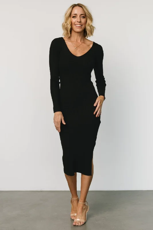 Tacey Midi Dress | Black Trendy Flared Sleeve Midi Dress