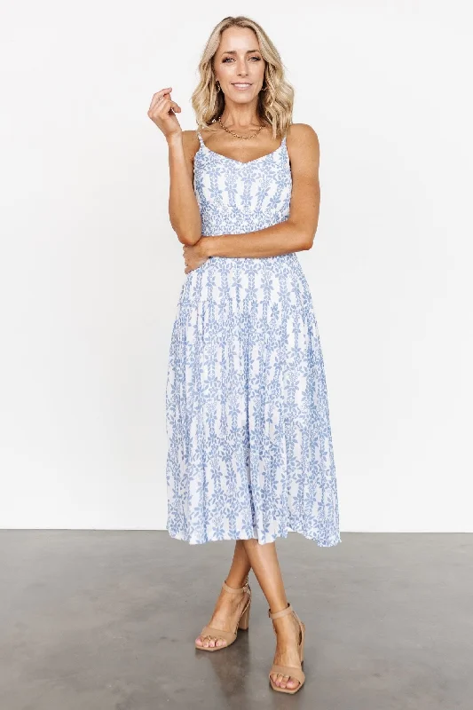 Thebes Tank Midi Dress | Blue Print Cozy A-Line Midi Dress