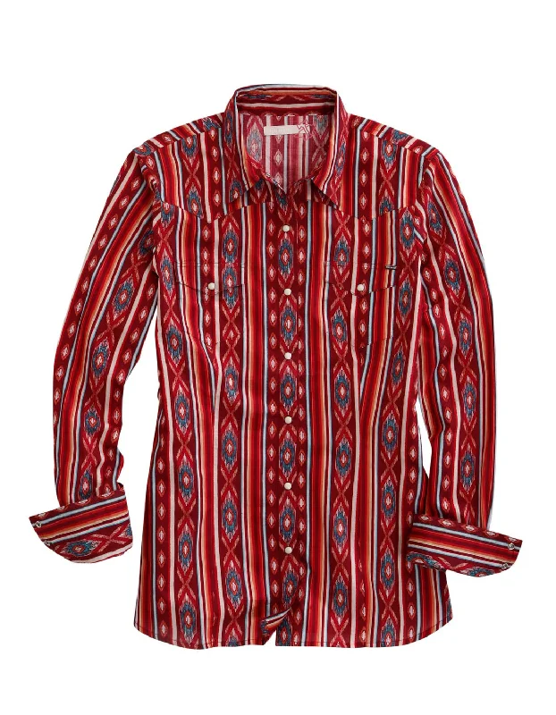 Tin Haul Womens Aztec Stripe Red 100% Cotton L/S Shirt Comfortable Short Sleeve Blouse