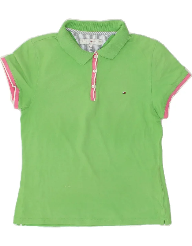 TOMMY HILFIGER Womens Polo Shirt EU 38 Medium Green Cotton Casual Oversized Short Shirt TOMMY HILFIGER Womens Polo Shirt EU 38 Medium Green Cotton Casual Oversized Short Shirt