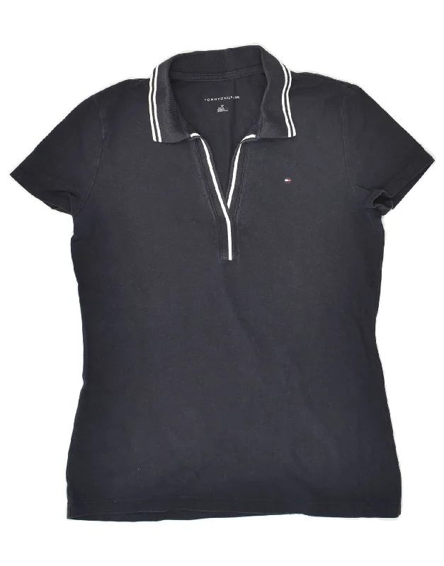 TOMMY HILFIGER Womens Polo Shirt UK 10 Small Navy Blue Cotton Comfortable Peplum Short Shirt TOMMY HILFIGER Womens Polo Shirt UK 10 Small Navy Blue Cotton Comfortable Peplum Short Shirt