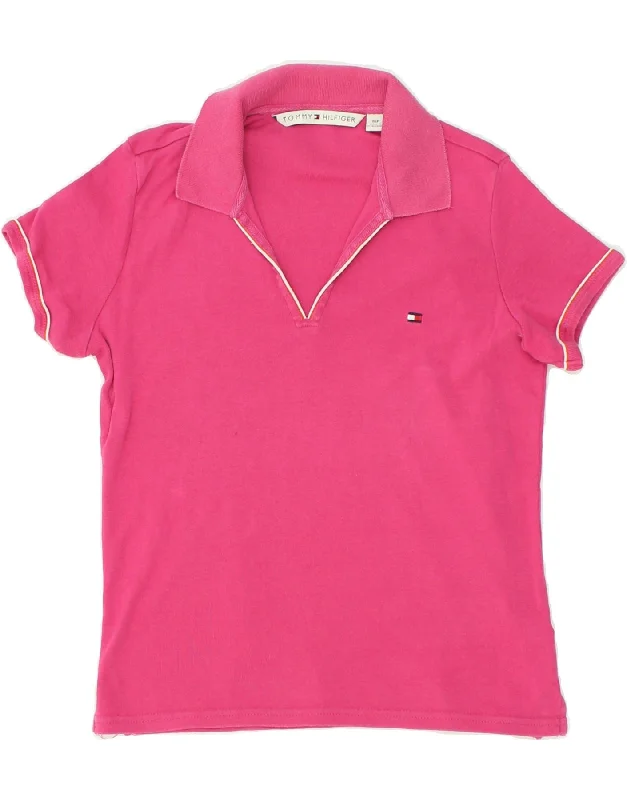 TOMMY HILFIGER Womens Polo Shirt UK 10 Small Pink Cotton Fashionable Cuffed Short Sleeve TOMMY HILFIGER Womens Polo Shirt UK 10 Small Pink Cotton Fashionable Cuffed Short Sleeve