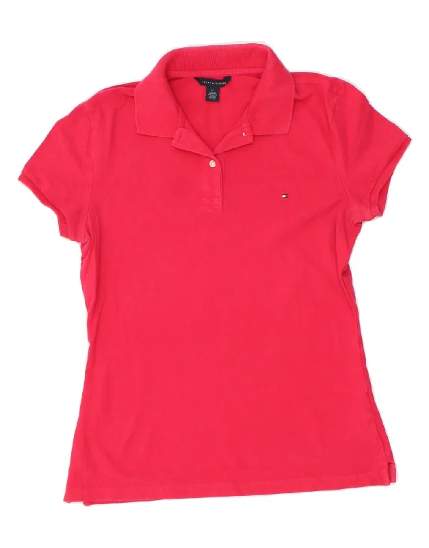 TOMMY HILFIGER Womens Polo Shirt UK 12 Medium Pink Cotton Elegant Lace-Trimmed Short Shirt TOMMY HILFIGER Womens Polo Shirt UK 12 Medium Pink Cotton Elegant Lace-Trimmed Short Shirt
