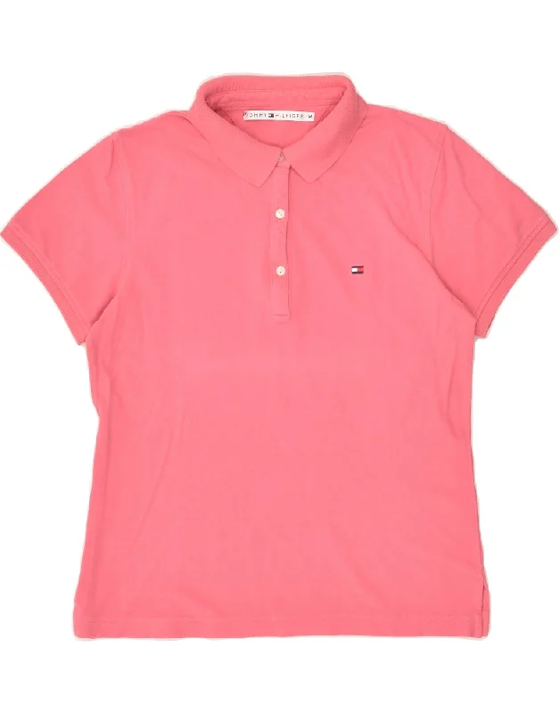 TOMMY HILFIGER Womens Polo Shirt UK 12 Medium Pink Cotton Stylish Casual Short Tee
