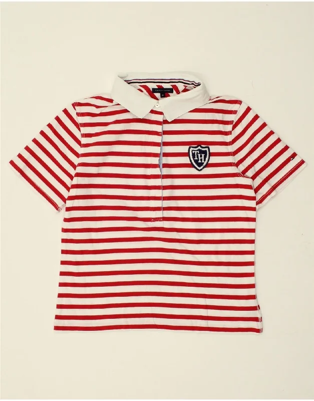 TOMMY HILFIGER Womens Polo Shirt UK 12 Medium Red Striped Cotton Cozy Cotton Short Tee TOMMY HILFIGER Womens Polo Shirt UK 12 Medium Red Striped Cotton Cozy Cotton Short Tee