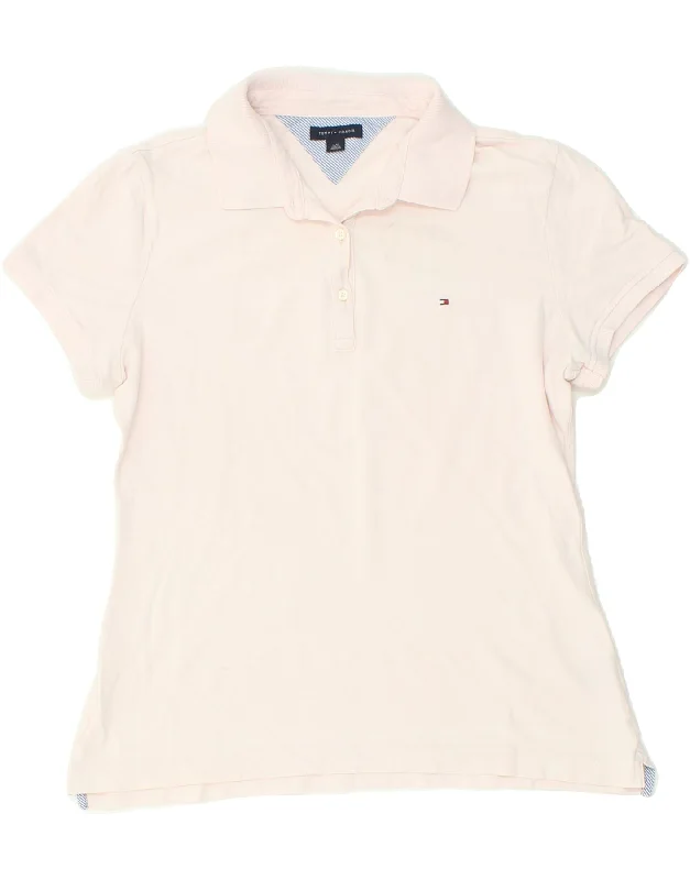 TOMMY HILFIGER Womens Polo Shirt UK 14 Large Pink Cotton Comfortable Ribbed Short Sleeve TOMMY HILFIGER Womens Polo Shirt UK 14 Large Pink Cotton Comfortable Ribbed Short Sleeve