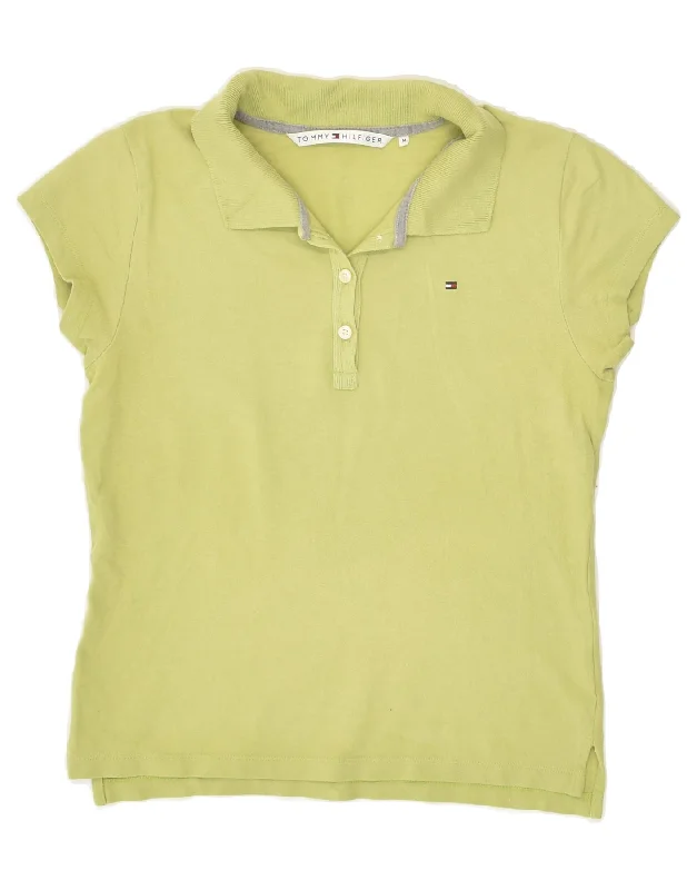 TOMMY HILFIGER Womens Polo Shirt UK 14 Medium Green Cotton Classic Button-Up Short Tee TOMMY HILFIGER Womens Polo Shirt UK 14 Medium Green Cotton Classic Button-Up Short Tee