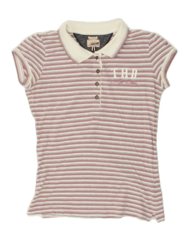 TOMMY HILFIGER Womens Polo Shirt UK 6 XS Pink Striped Cotton Chic Embellished Short Sleeve TOMMY HILFIGER Womens Polo Shirt UK 6 XS Pink Striped Cotton Chic Embellished Short Sleeve