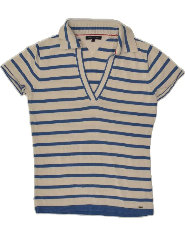 TOMMY HILFIGER Womens Polo Shirt UK 8 Small Beige Cotton Fashionable Sheer Short Shirt TOMMY HILFIGER Womens Polo Shirt UK 8 Small Beige Cotton Fashionable Sheer Short Shirt