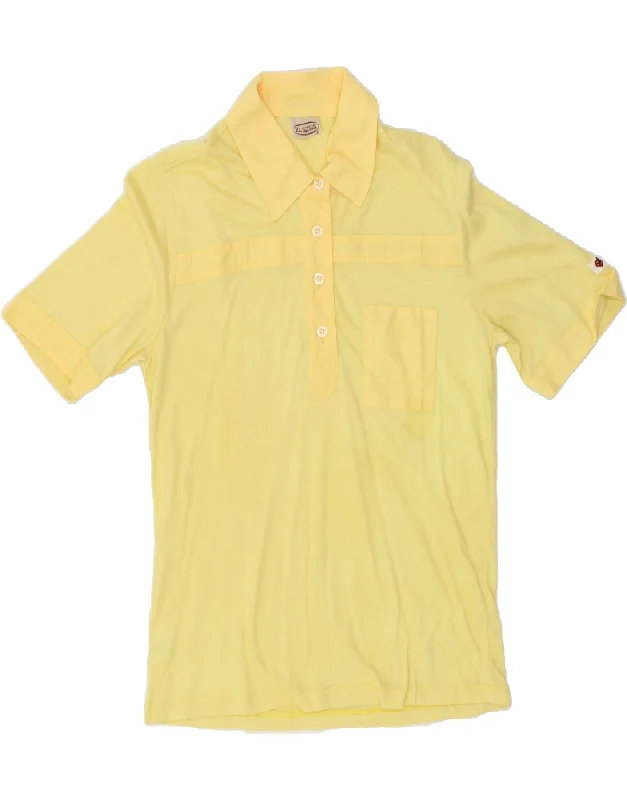 VINTAGE Womens Polo Shirt IT 50 XL Yellow Cotton Stylish Round Neck Shirt