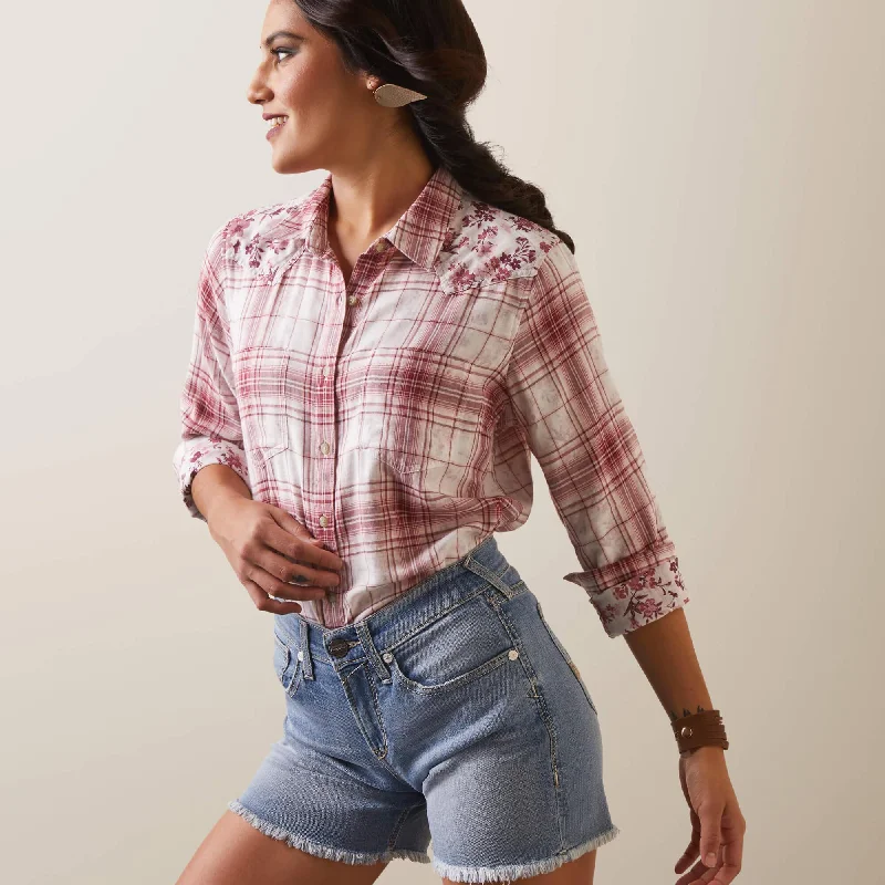 Women's REAL Billie Jean Shirt - Willa Plaid Relaxed Fit Short Blouse