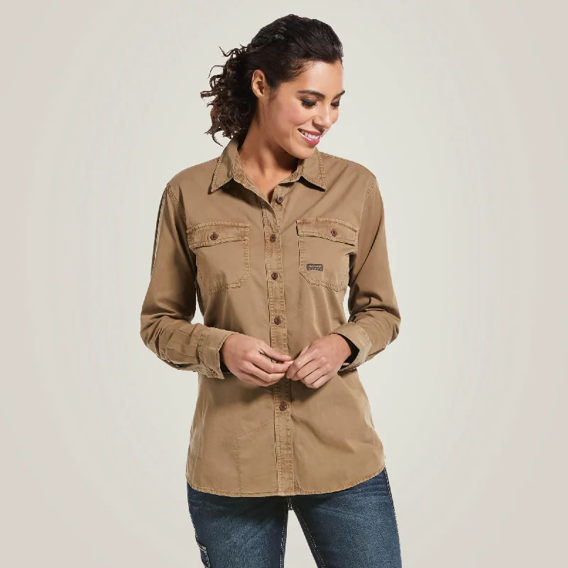 Women's Rebar Washed Twill Work Shirt - Khaki Modern Casual Short Sleeve