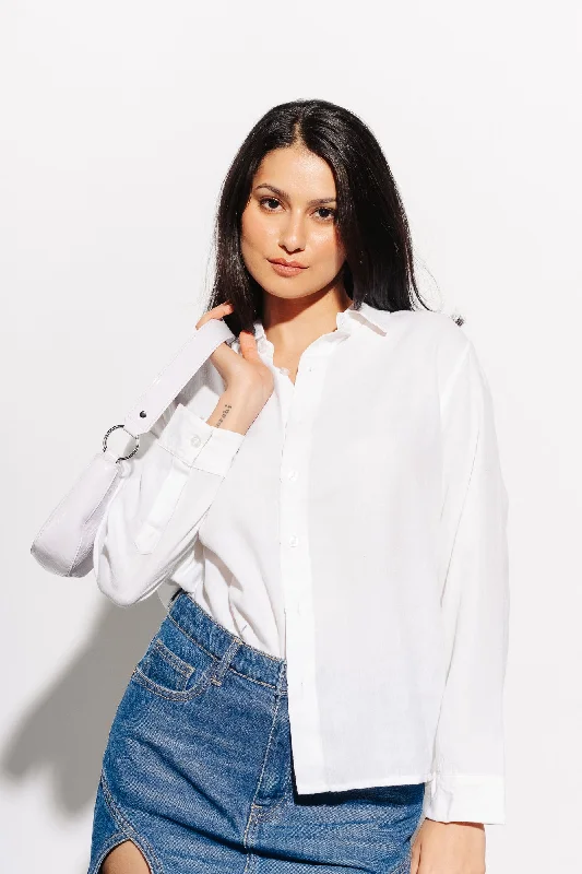 White Linen Shirt Comfortable Stretch Short Shirt