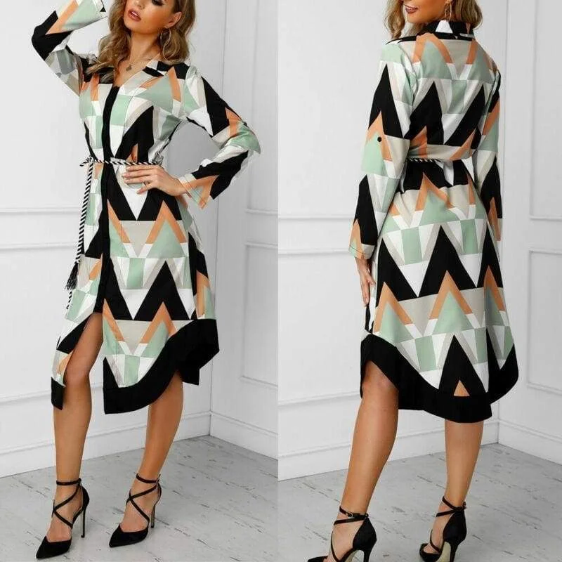 FashionSierra - Women Sexy Summer Dress Boho Long Sleeve V-neck Casual Tunic Midi Dress Evening Party Beach Dress Sundress Cozy A-Line Midi Dress