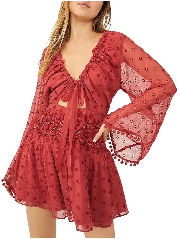 Womens Beaded Short Mini Dress Comfortable Boho Mini Dress