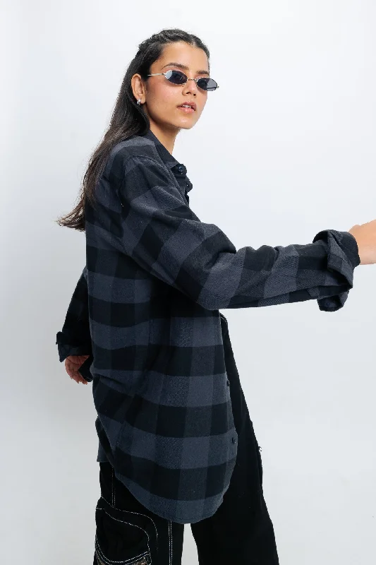 Black Checkered Shirt Trendy Floral Short Sleeve