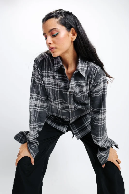 Black Checkered Shirt Classic Button-Up Short Tee