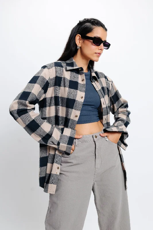 Black Checkered Shirt Comfortable Stretch Short Shirt