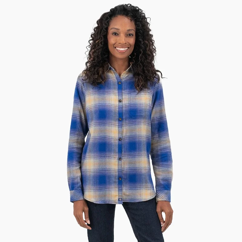 Women's Plaid Flannel Long Sleeve Shirt - Ombre Blue Fashionable Short Sleeve Vest