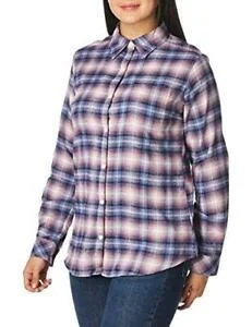 Women's Plaid Flannel Long Sleeve Shirt - Ombre Orchid Cozy Striped Short Sleeve