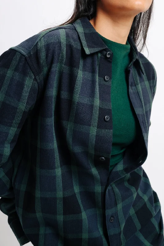 Indigo Checkered Shirt Chic Silk Short Sleeve Shirt