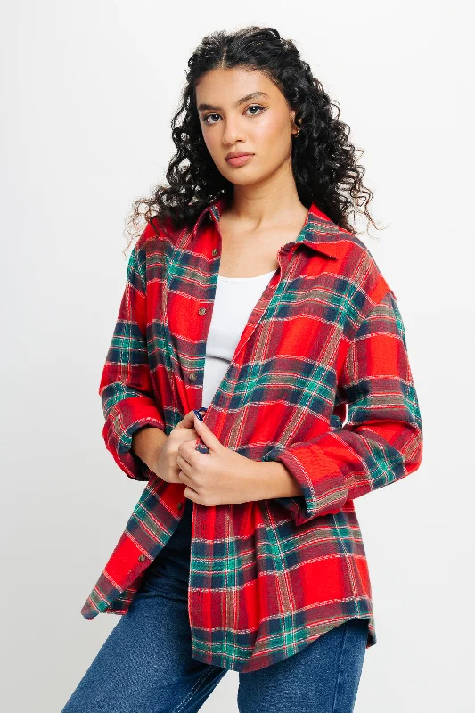 Red Checkered Shirt Trendy Print Short Sleeve