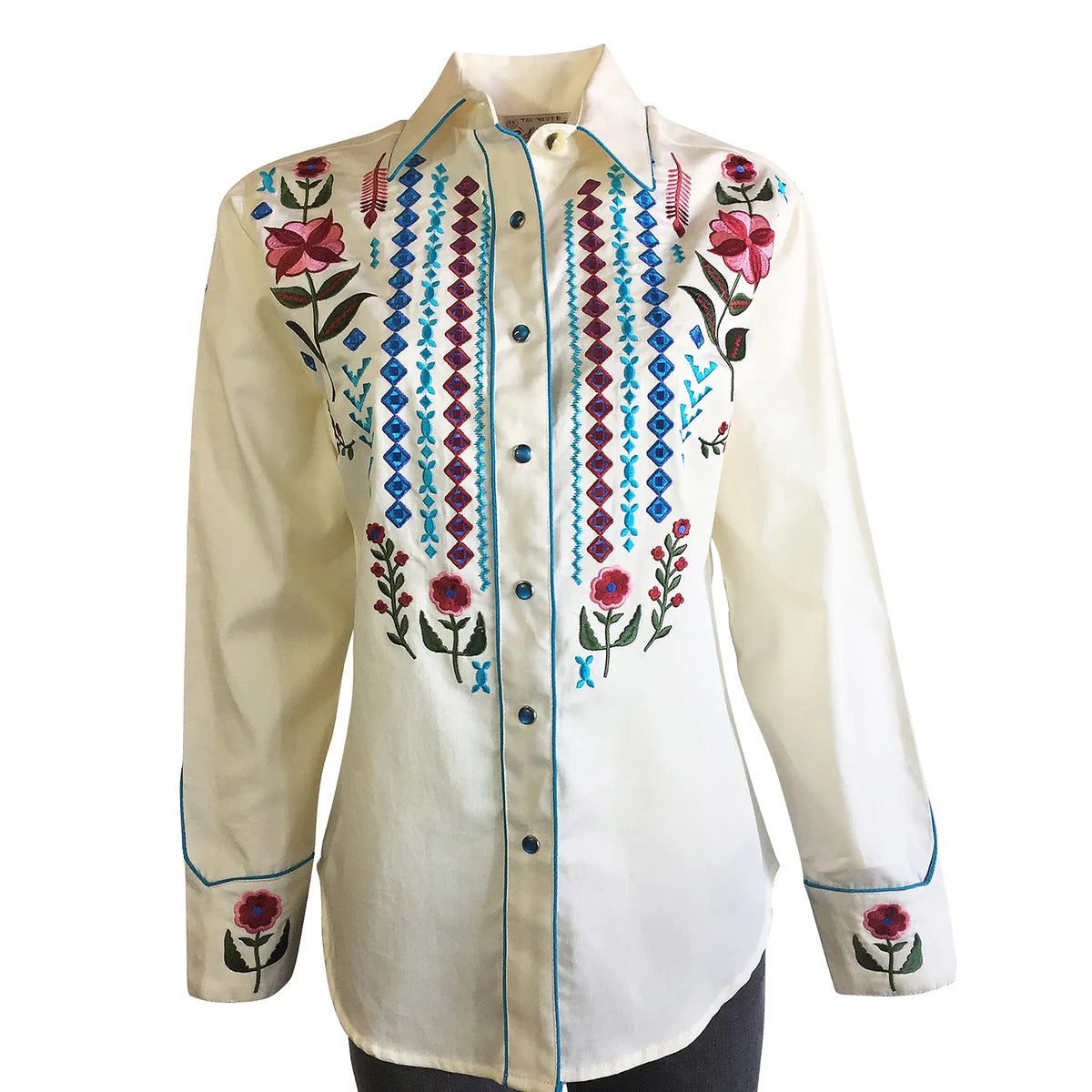 Women's Rockmount Boho Serape Western Shirt with Cascading Embroidery in Ivory Relaxed Short Sleeve Tee Women's Rockmount Boho Serape Western Shirt with Cascading Embroidery in Ivory Relaxed Short Sleeve Tee