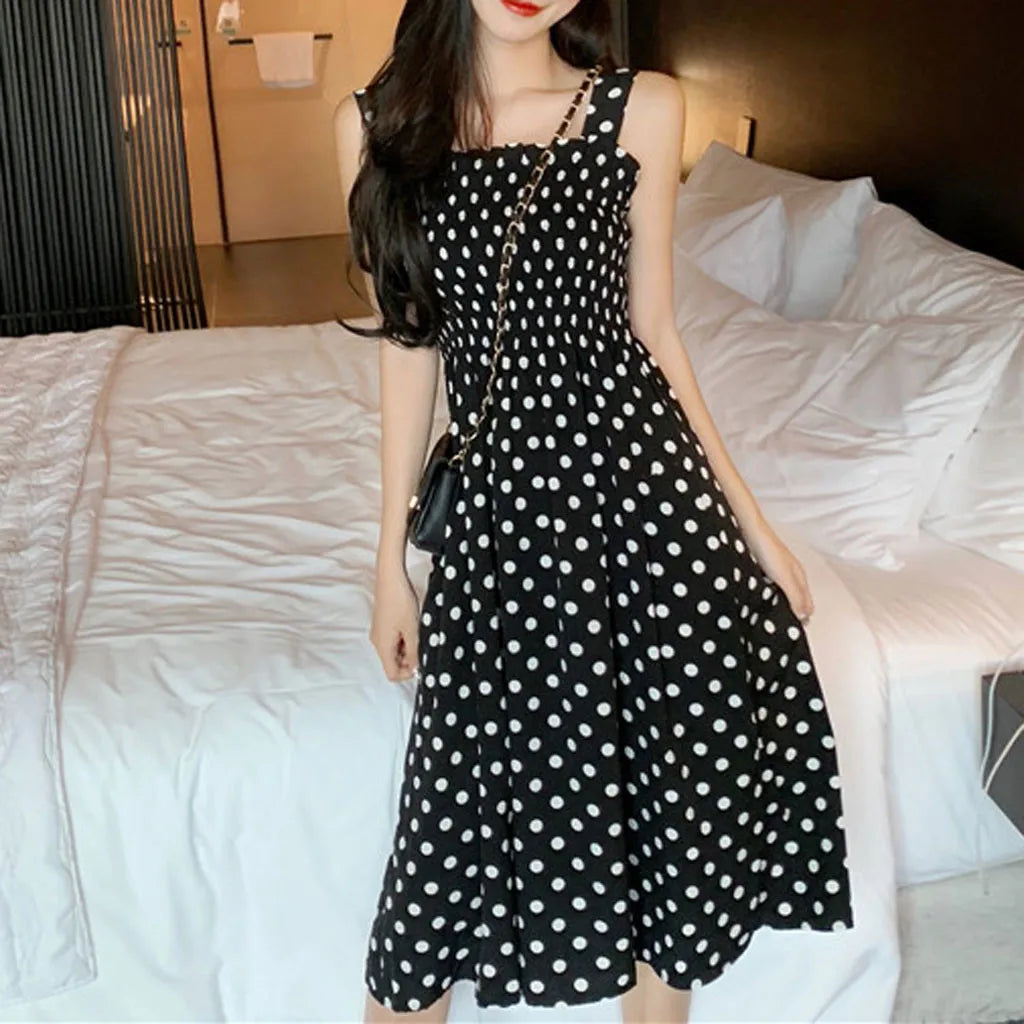 Women's Summer Fashion Loose Polka Dot Shoulder Plus Size Sexy Midi Dresses Trendy Off-Shoulder Ruffle Midi Dress