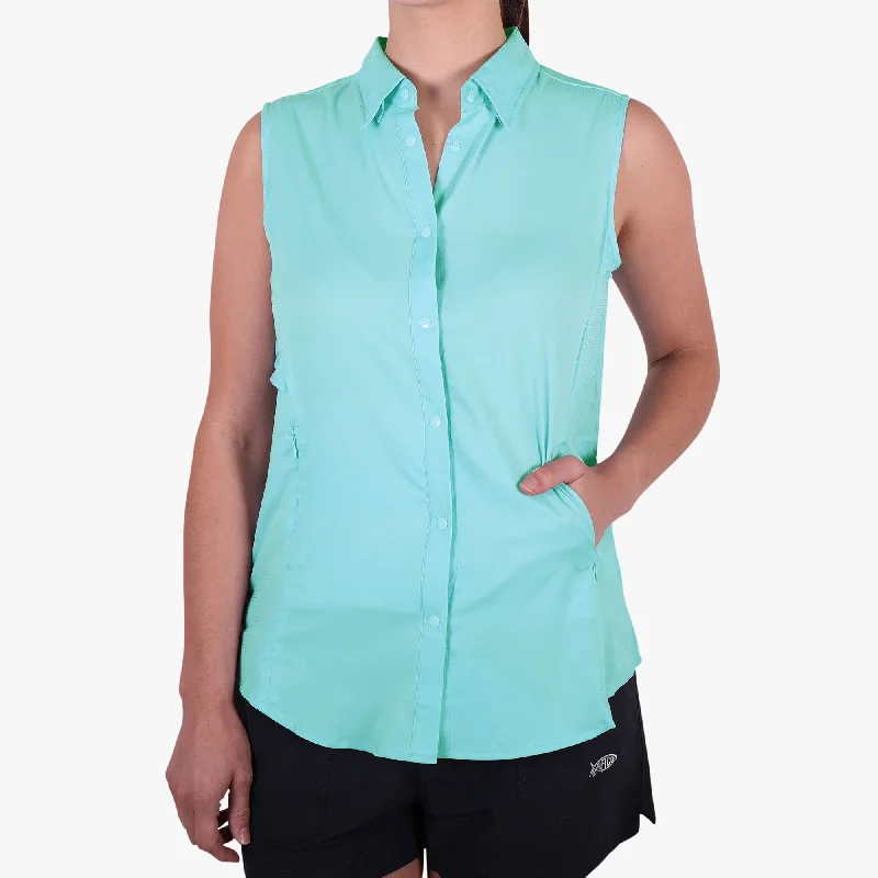 Women's Wrangle Sleeveless Vented Fishing Shirt Stylish Pleated Short Sleeve