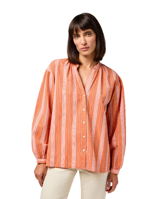 Poet Sleeve Shirt in Brandied Melon Fashionable Sheer Short Shirt