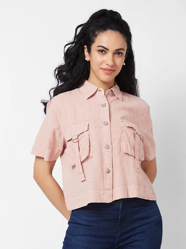 Spykar PINK Solid Shirt For Women Comfortable Stretch Short Shirt