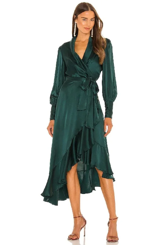 BUY IT ZIMMERMANN Silk Wrap Midi Dress (Jade Green) Elegant Faux Wrap Midi Dress