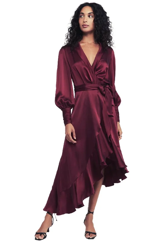 BUY IT ZIMMERMANN Silk Wrap Midi Dress (Burgundy) Comfortable Empire Waist Midi Dress