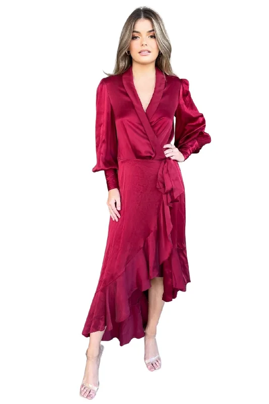 BUY IT ZIMMERMANN Silk Wrap Midi Dress (Pinot Red) Fashionable Pencil Midi Dress