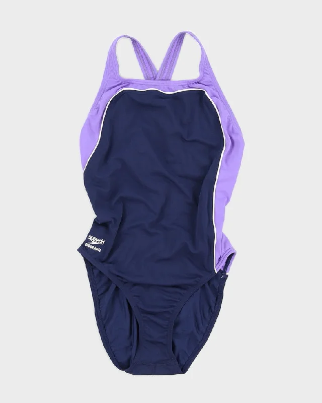 90s Navy Purple Speedo Endurance Swimsuit - M Solid Color Swimsuit