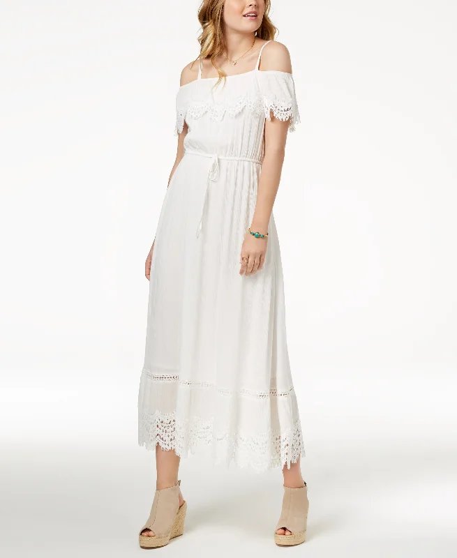 Juniors' Ruffled Maxi Dress Comfortable Fitted Maxi Dress