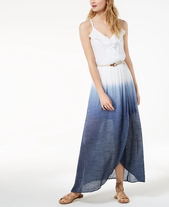 Bcx Juniors Dip Dyed Wrap Maxi Dress With Belt Fashionable Off-Shoulder Maxi Dress