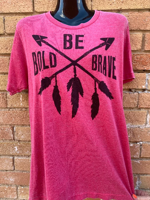 Be Bold Be Brave Red Acid Wash T-Shirt Chenille Blend Fleece Blend Nylon Blend