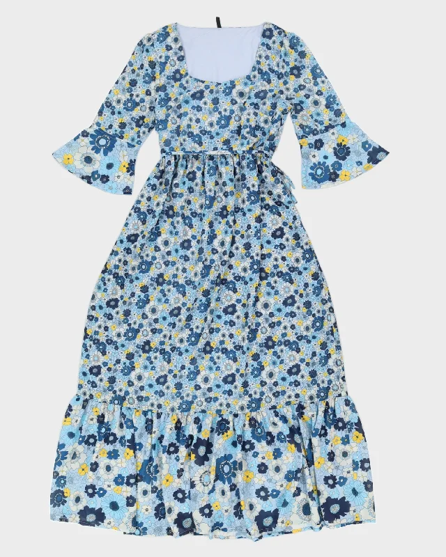 Benetton Blue & Yellow Floral Maxi Dress - M Comfortable Ruffle Maxi Dress