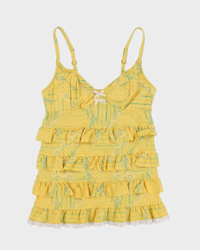 Betsey Johnson Floral Yellow Swimming Top - M Button-Front Swimsuit