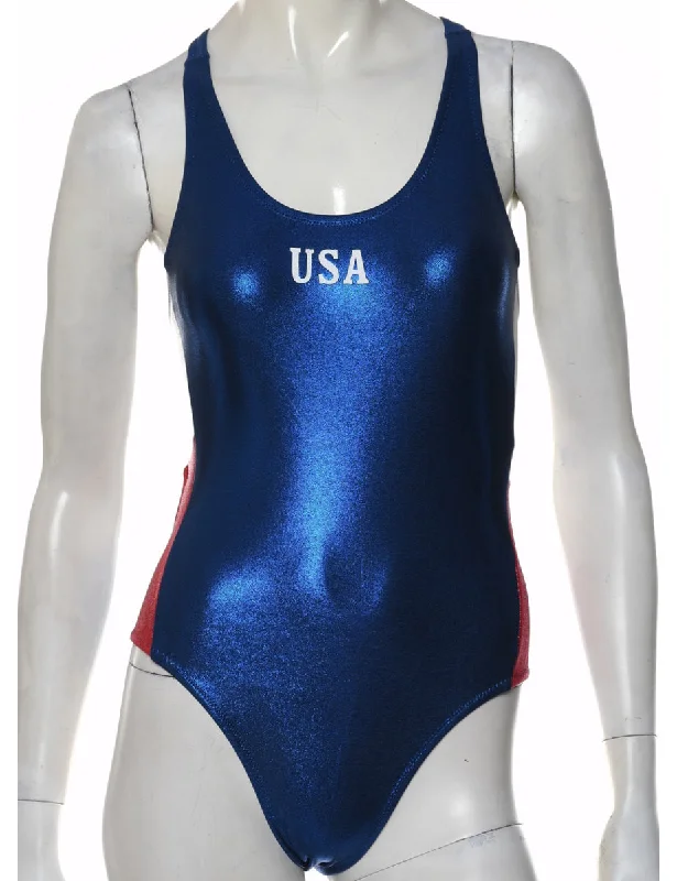 Blue One-piece Sparkly Swimsuit - XS Sporty Racerback Swimsuit